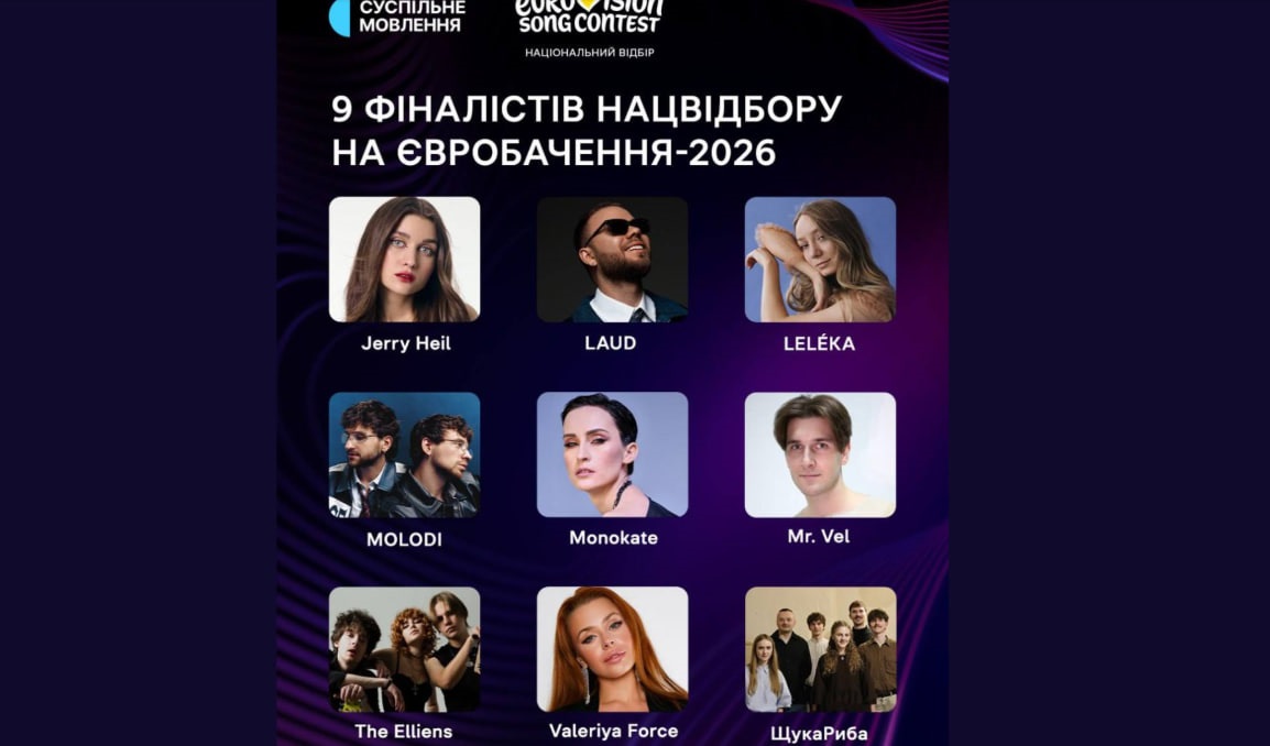 Суспільне оголосило фіналістів Нацвідбору на Євробачення-2026